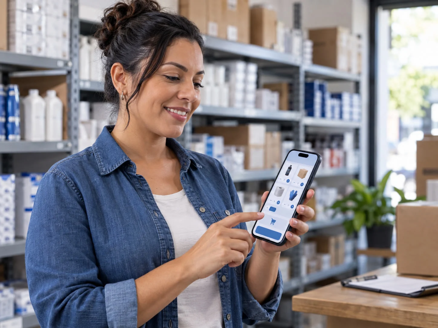 Cliente consultando o catálogo e fazendo um pedido pelo celular no Portal do Cliente