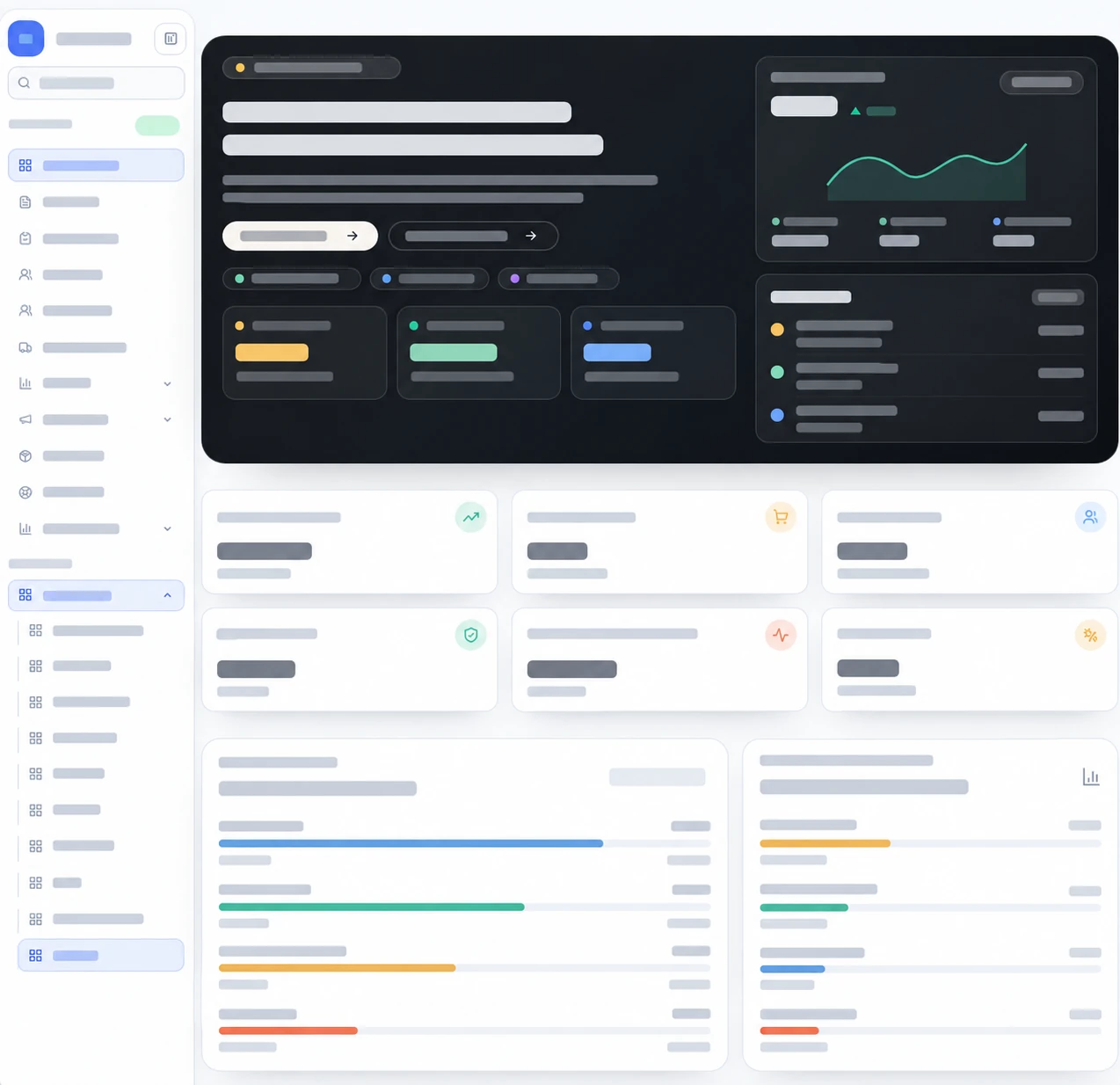 Dashboard de vendas do Infoware com informações demonstrativas descaracterizadas